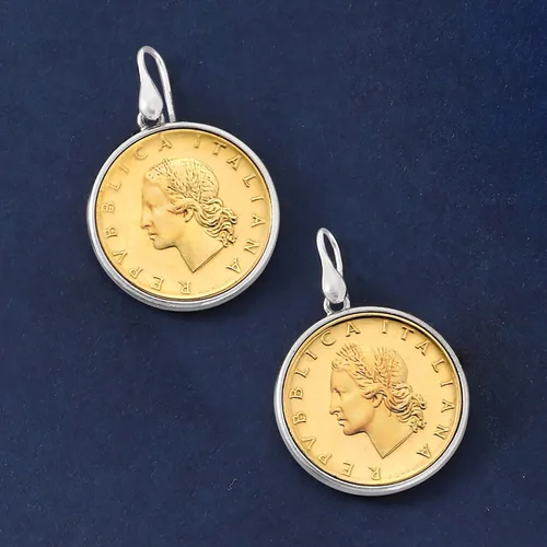 Vista 4 de Ross-Simons Pendientes de gota italianos genuinos de 20 lira en plata de ley