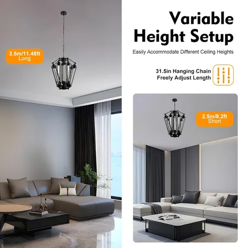 Vista 3 de 8-Lights Retro Metal Pendant Lamp with Glass Lamp Tube, Industrial Metal Chandelier, Vintage Mid Century Lighting Fixture, Steampunk Style Pendant