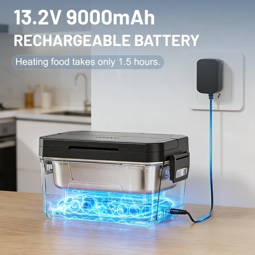 Vista 5 de Carsolt Lonchera eléctrica inalámbrica para adultos, lonchera térmica recargable de 1.2 L para hombres con control de aplicación, calentador