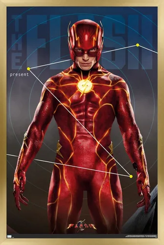 Vista 17 de Trends International DC Comics Movie The Flash - Póster de pared tríptico The Flash, 34 pulgadas de largo x 22.4 W, versión enmarcada en caoba