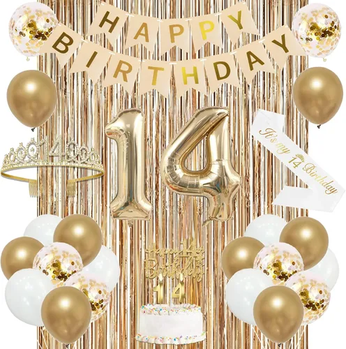 Vista 36 de Trgowaul Decoraciones de 9º cumpleaños para niñas, pancarta, banda y corona, decoración de pastel, globo de número 9, cortinas de flecos