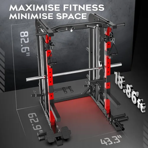 Vista 5 de pooboo Multi-Functional Machine Power Cage, 2000LB Squat Rack, LAT-Pull Down System, Dual Pulley Cable Crossover System, Home Gym Workout Machine