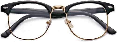 Vista 4 de gafas con lentes transparentes de cuerno lustrado medio marco clásicos, retro, vintage Oro