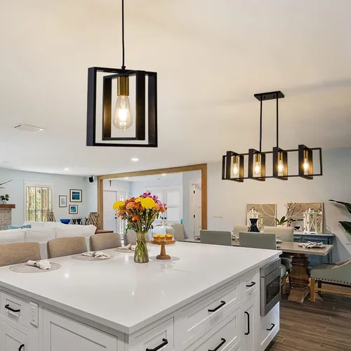 Vista 2 de Lámpara colgante negra de granja, candelabro pequeño de 1 luz, lámpara de comedor de madera con cable ajustable, luces colgantes para pasillo, isla