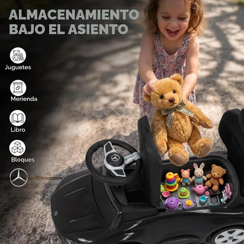 Vista 6 de Qaba Auto de empuje 4 en 1 para niños pequeños con licencia Mercedes-Benz Negro