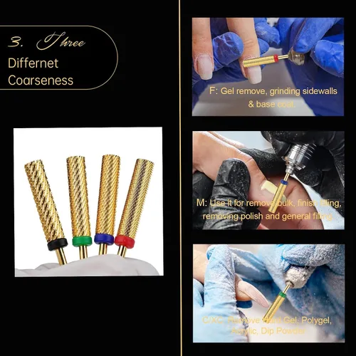 Vista 4 de Broca de uñas, broca larga para uñas, broca de uñas para uñas acrílicas, gruesa Extra Long Barrel Nail Drill Bit, Carbide Tungsten Drill Bit for