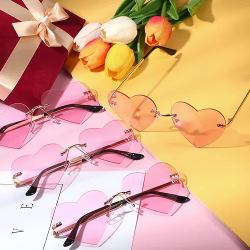 Vista 7 de 4 Pairs Heart Sunglasses Cute Rimless Sunglasses Metal Heart Glasses Clear Aesthetic Accessories for Women Girls
