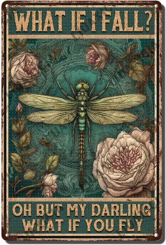 Vista 8 de LIUAXICIA Letrero de estaño vintage divertido con texto en inglés «Into The Forest I go to Lose My Mind and Free My Soul Dragonfly», letrero