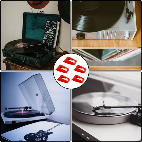 Vista 7 de 5 agujas para tocadiscos, aguja de repuesto para tocadiscos duradera, repuesto para tocadiscos de vinilo (rojo)