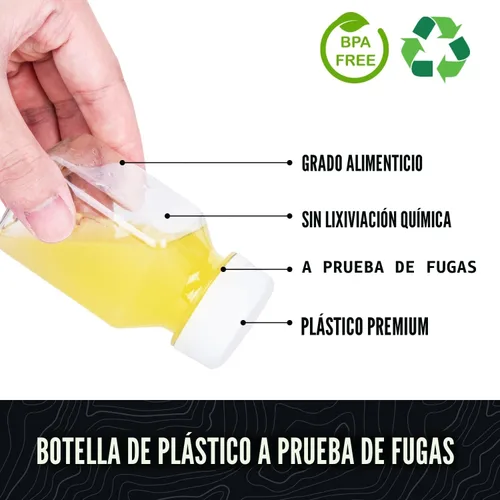 Vista 3 de Norcalway 10 botellas de plástico de 2 onzas con tapas – Ginger Shot – Apto para congelador, a prueba de fugas, sin BPA, botellas de viaje pequeñas
