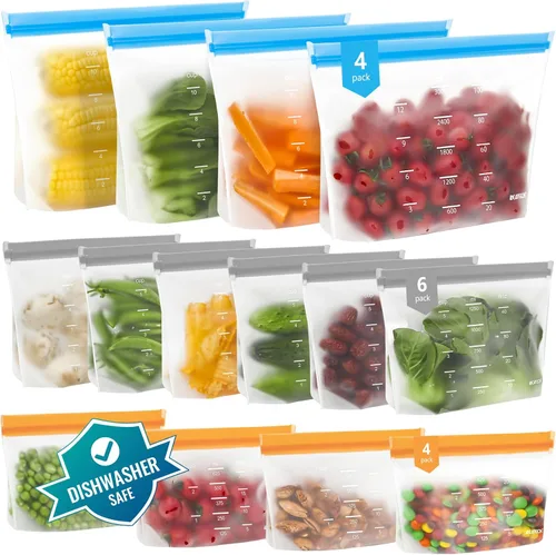 Vista 10 de Bolsas de almacenamiento reutilizables aptas para lavavajillas de pie, bolsas de sándwich reutilizables sin BPA – Bolsas de congelador de un galón a
