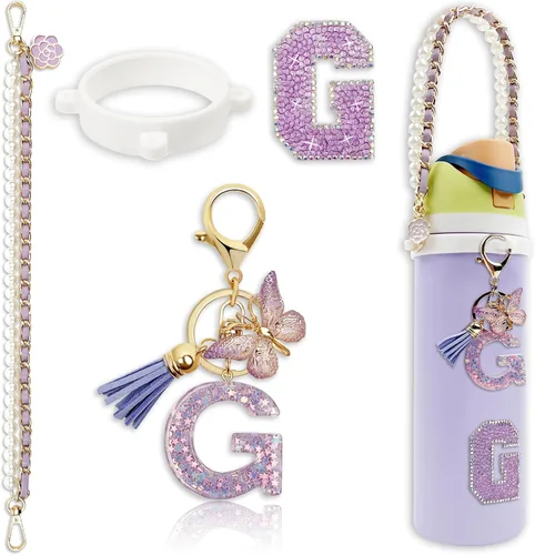 Vista 100 de Letter Handle Strap Accessories with Cute Initial Charm Compatible with Owala Water Bottle 24oz 32oz 40oz Owala Kids