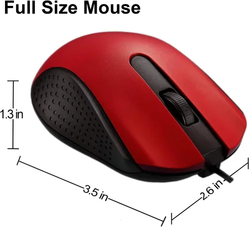 Vista 2 de Ratón de computadora USB con cable con diseño ergonómico, ratones de computadora USB para computadoras portátiles y PC, oficina y hogar (negro, rojo)