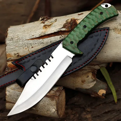 Vista 18 de Cuchillo Bowie con funda, cuchillo de caza de hoja fija para camping, senderismo, bushcraft, equipo al aire libre, cuchillo de supervivencia