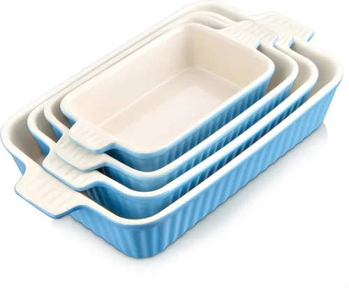 Vista 9 de MALACASA Cacerola para horno, platos de cerámica para hornear, juegos de 4 platos de cerámica, sartenes rectangulares para lasaña profundas con asas