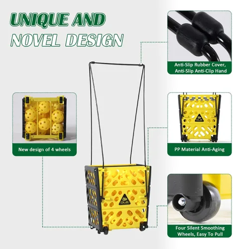 Vista 4 de Colector de tolva de pickleball con ruedas, capacidad de 40 bolas de pickleball, parte superior ligera de pickleball, herramienta de recolección