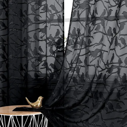Vista 9 de OVZME Anji Clip Voile Sheer Tiers RD 2X30X36 Negro