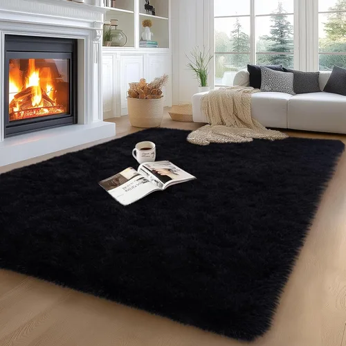 Vista 13 de qulint Alfombra negra para dormitorio, alfombra de área pequeña de 2 x 3 pies para habitación de niños, alfombra suave y mullida para sala de estar