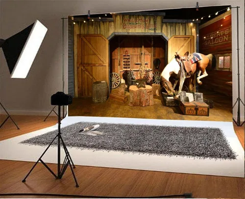 Vista 3 de Yeele Telón de fondo del salvaje oeste de 9 x 6 pies para fotografía, fondo de silla de montar de vaquero del viejo oeste, decoración de fiesta