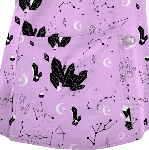Vista 5 de Conjunto médico de enfermería para mujer, camiseta estampada GT 4FLEX y pantalón deportivo, piedra preciosapantalón negro, talla XL, GemstoneBlack