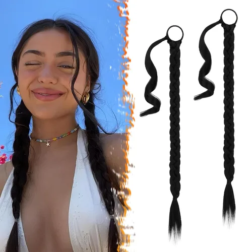 Vista 43 de Barsdar Extensión de 26 Pulgadas de Cola de Caballo Trenzada Larga con Banda Elástica - Extensiones de Cabello en Cola de Caballo Recta y Elegante