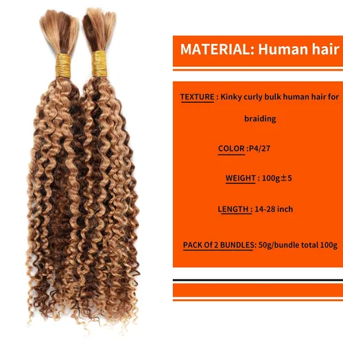 Vista 2 de Extensiones de cabello humano virgen brasileño para trenzar, rizado y rizado, 100% sin procesar, extensiones de cabello humano virgen brasileño