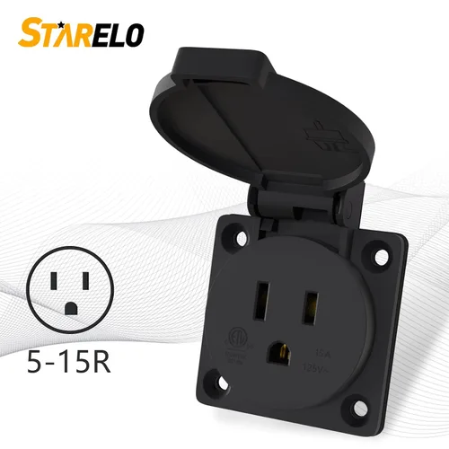 Vista 4 de STARELO 5 receptáculos de toma de corriente de 15 amperios NEMA 5-15R con cubierta, 125 voltios, 2 polos, 3 cables, resistente a la intemperie, al