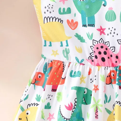 Vista 5 de Popshion Vestidos de niña con mangas con vuelo, vestido de verano para niños, fiesta de cumpleaños, sin mangas, vestido de 1 a 8 años