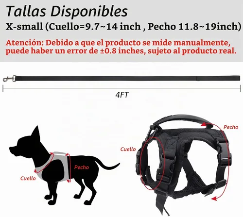 Vista 4 de Annchwool Arnés táctico para perros pequeños con asa, chaleco de servicio militar y correa para entrenamiento al aire libre, caminar, senderismo