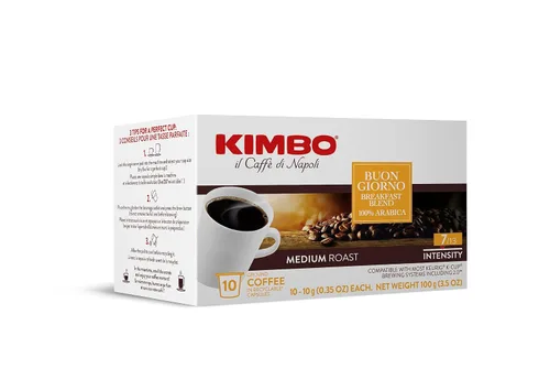 Vista 5 de Kimbo Buongiorno Blend, 100% Arábica 60 cápsulas compatibles Keurig K-Cup Tostado medio, intensidad 7/13 tostado, mezclado y fabricado