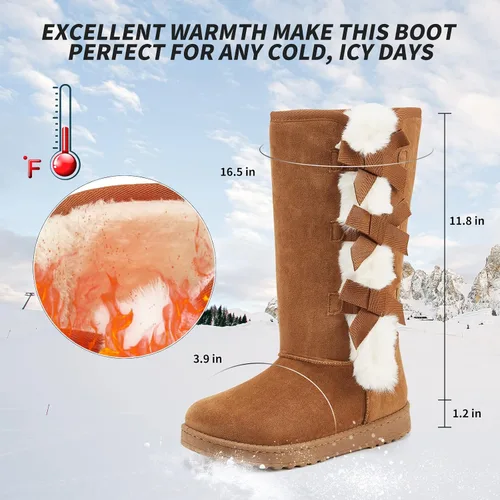 Vista 2 de XRH Botas de invierno para mujer, botas de media pantorrilla, botas de nieve con forro de piel, botas cálidas