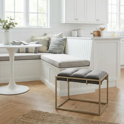 Vista 6 de Cortesi Home Bourne otomana rectangular de 20 pulgadas de alto terciopelo gris y metal dorado champán