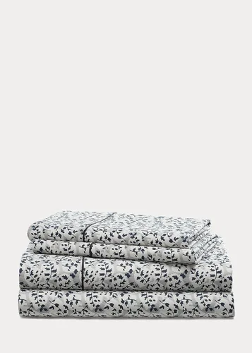 Vista 4 de Lauren Ralph Lauren Juego de sábanas con estampado de hojas de 230 hilos 100% algodón de 4 piezas (gris, queen)