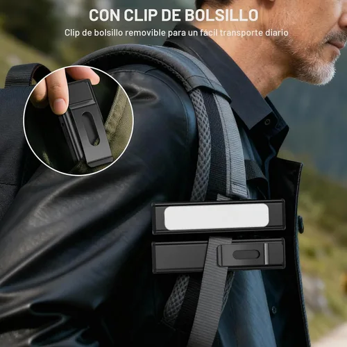 Vista 5 de Linterna de bolsillo, linterna EDC recargable de 1200 lúmenes con clip, puerto USB-C, 3 modos de luz de advertencia impermeable para trabajo Negro