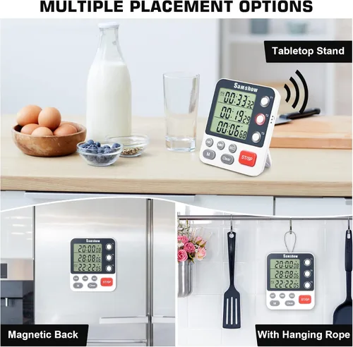 Vista 7 de Atenuadores digitales de cocina duales de 3 canales, temporizador de conteo arriba/abajo, temporizadores de cocina, pantalla grande, triple