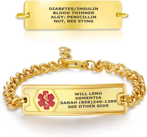 Vista 9 de Pulsera de Alerta de Identificación Médica Grabada Personalizada, Condiciones Personalizadas de 4 Líneas Cadena de Cuerda de Acero Inoxidable