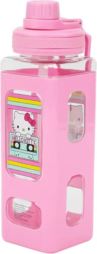 Vista 3 de Bioworld Hello Kitty - Botella de agua de plástico de 24 onzas, diseño de cinta de cassette, color rosa
