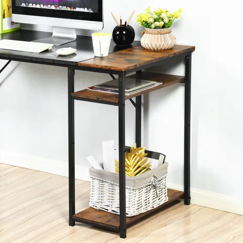 Vista 8 de FurnitureR Escritorio para computadora con estantes para espacios pequeños, escritorio simple para oficina en casa, escritorio de estudio Marrón