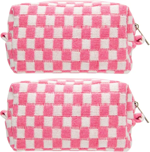 Vista 69 de PAZIMIIK Bolsa de Maquillaje a Cuadros para Bolso Portátil con Cremallera, Estuche Pequeño de Cosméticos para Accesorios de Viaje, Azul Ártico