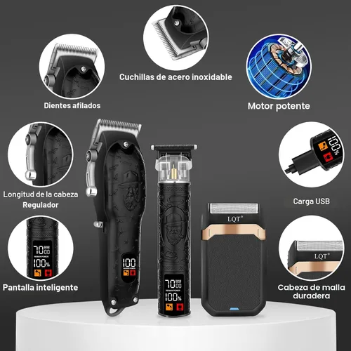 Vista 5 de Juego de cortapelos profesional para hombres, afeitadora eléctrica, maquinilla de afeitar inalámbrica, cortadora de pelo, cortadora de barba, kit