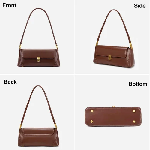 Vista 5 de Bolso de hombro para mujer, bolso de hombro de cuero, bolso cruzado para mujer, bolso retro clásico pequeño de cuero