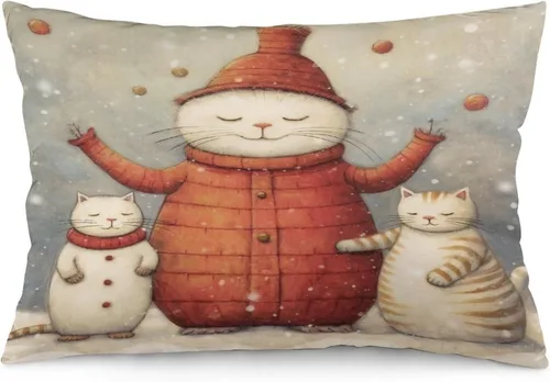Vista 25 de Fundas de almohada decorativas de invierno, con bastones de caramelo, alce, Papá Noel, paseos en trineo, 12 x 20 pulgadas, con cremallera