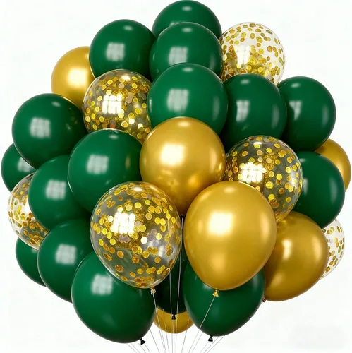 Vista 12 de Globos de helio de látex negro y dorado de 12 pulgadas, globo de confeti negro y dorado para decoración de fiestas, paquete de 50