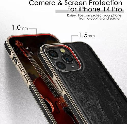 Vista 6 de LOHASIC Funda de cuero para iPhone 14 Pro compatible con Magsafe, funda de poliuretano delgada de lujo, agarre suave, a prueba de golpes, protección