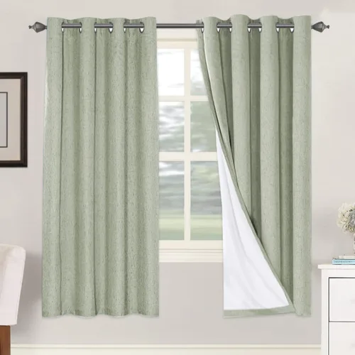 Vista 51 de H.VERSAILTEX Cortinas 100% opacas con aislamiento térmico, texturizadas, de lino, con bloqueo completo de calor y luz, para sala de estar y Negro