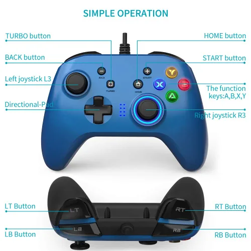 Vista 4 de ALPIAZ Wired Gaming Controller Joystick Gamepad with Dual Vibration PC Game Controller for PS3 Switch Windows 10 8 7 PC Laptop TV Box Android Phones