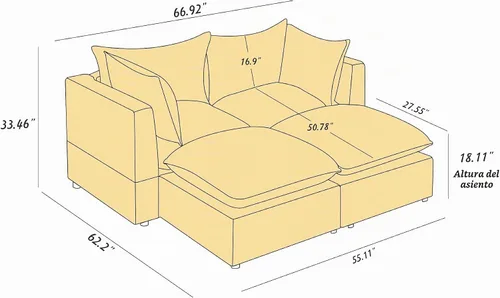 Vista 2 de VANOMi Sofá modular seccional, sofá de nube de asiento profundo, cojines ultra cómodos, tapicería suave, funda extraíble, 2 plazas para sala de estar