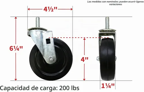 Vista 2 de Shepherd Hardware 9023 Rueda giratoria de goma suave de 4 pulgadas, diámetro de vástago de 1/2 pulgada, capacidad de carga de 200 libras