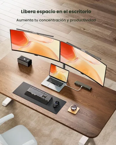 Vista 9 de ErGear - Soporte para dos monitores, resistente y ajustable, montaje de escritorio para monitores de hasta 32 pulgadas, altura totalmente ajustable