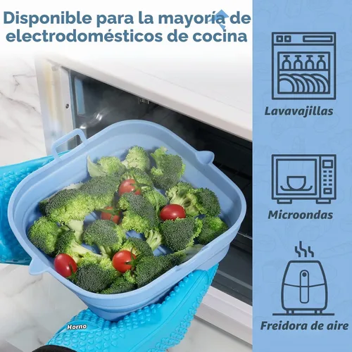 Vista 6 de [Paquete de 2] Forros cuadrados de silicona para freidora de aire – Cesta reutilizable para freidora de aire – Olla fácil de limpiar para freidora 2